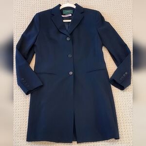 Ralph Lauren Sleek Longline Wool Blend Navy Blue Blazer Jacket/Dress 6 Like New